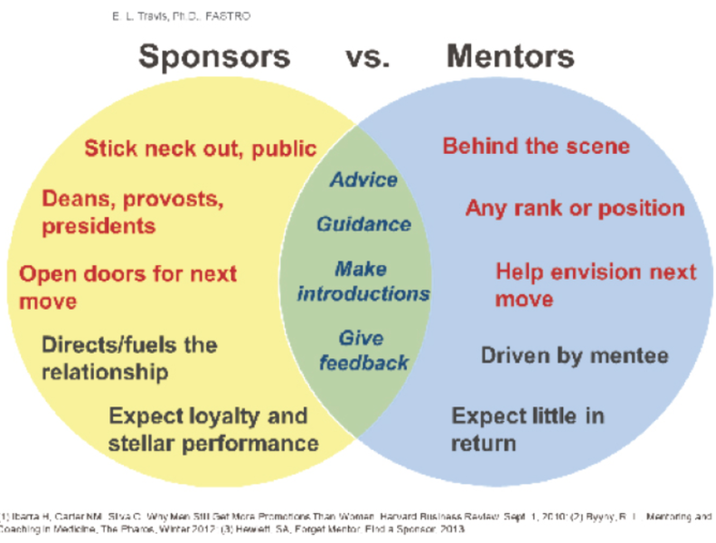 Venn diagram showing the comparison between sponsors and mentors