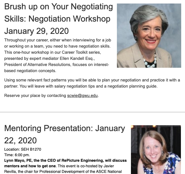 workshop and mentoring presentation included in the newsletter