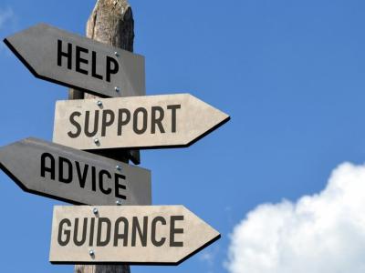 Help, Support, Advice, Guidance signs on pole