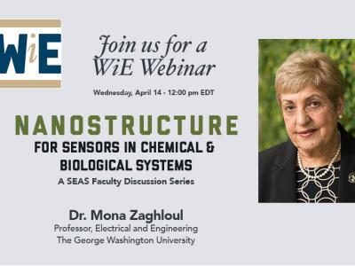 WiE Webinar Flyer: Nanostructure for Sensors in Chemical and Biological Systems with Dr. Mona Zaghloul