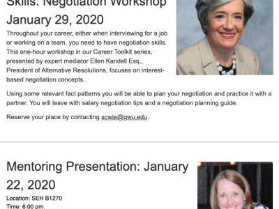 workshop and mentoring presentation included in the newsletter